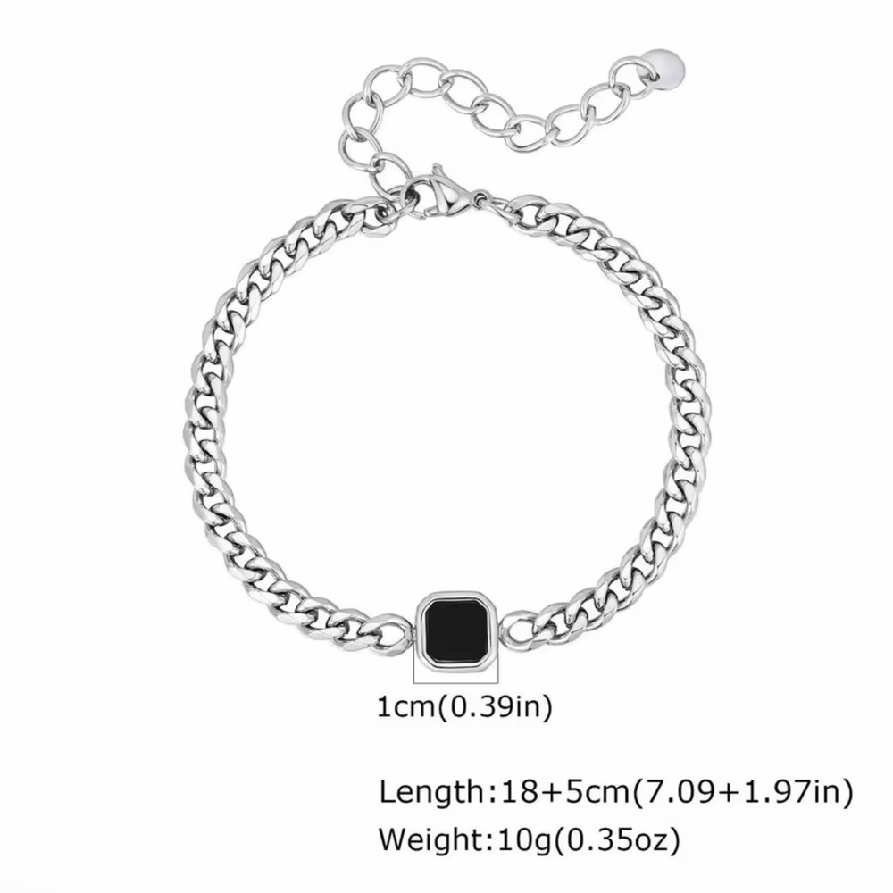 Men’s Gold Chain Bracelet with Black square stone Black onyx - Picture 3 of 7